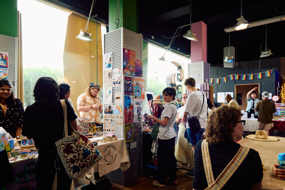 People browsing stalls at the London LGBTQ+ Community Centre Spring Market.