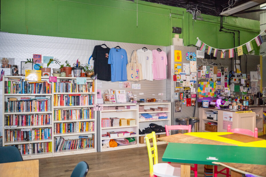 London LGBTQ+ Community Centre book shelf and shop.
